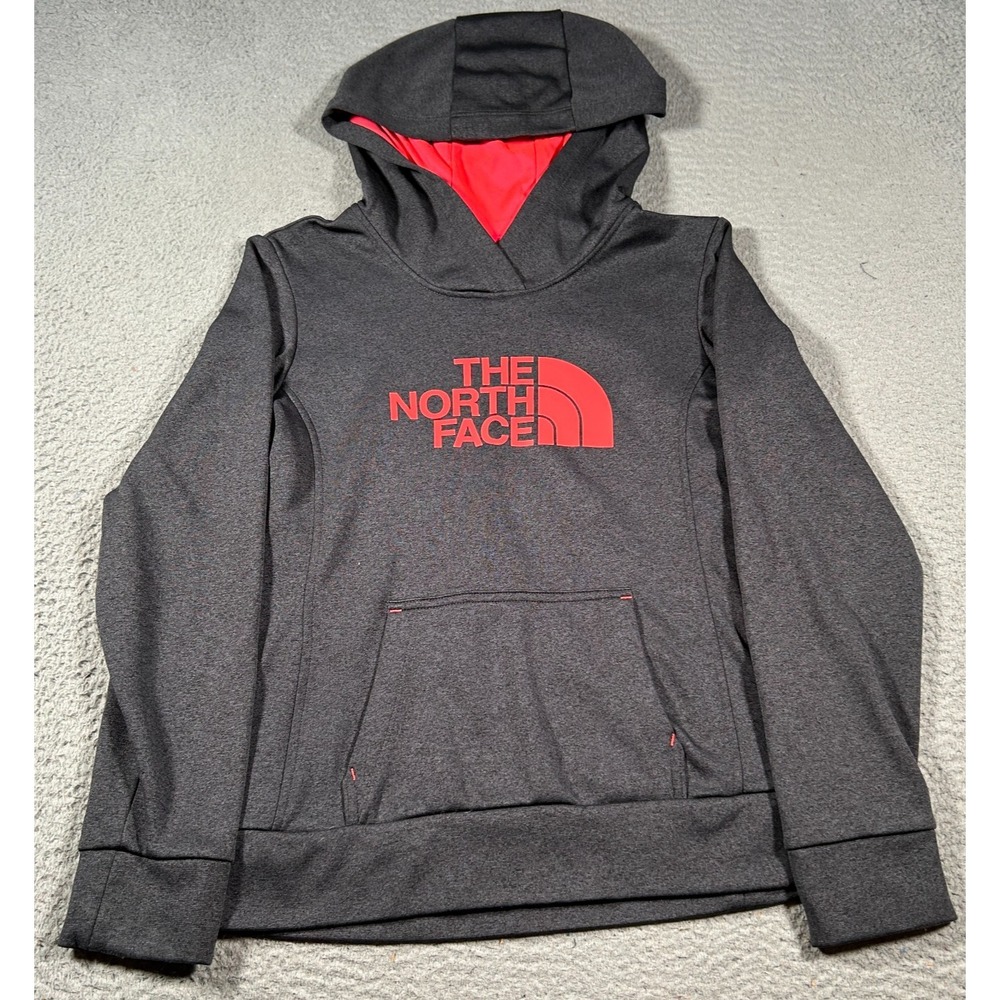 The North Face Hoodie Womens Small Heather Charcoal Graphic Logo Fleece Lined
